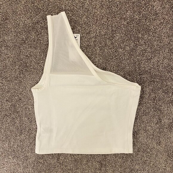 Express Womens Body Contour Stretch One Shoulder Mesh Cropped Tank White Size XS - Picture 10 of 16